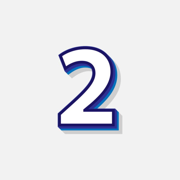 3D Number Two With Blue Border