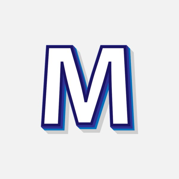 3D Letter M With Blue Border