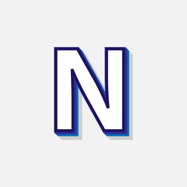 3D Letter N With Blue Border