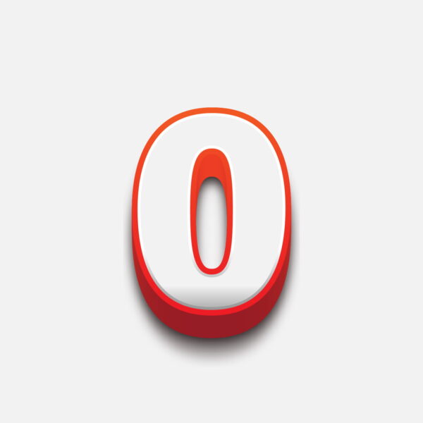 3D Number Zero With Red Border