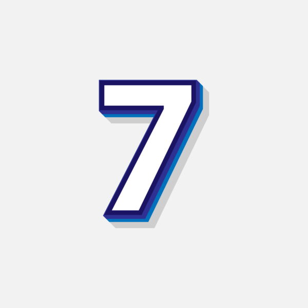 3D Number Seven With Blue Border