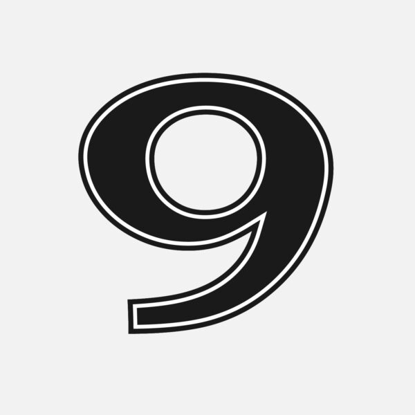 Number Nine With Black Outline