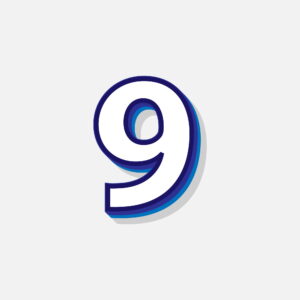 3D Number Nine With Blue Border