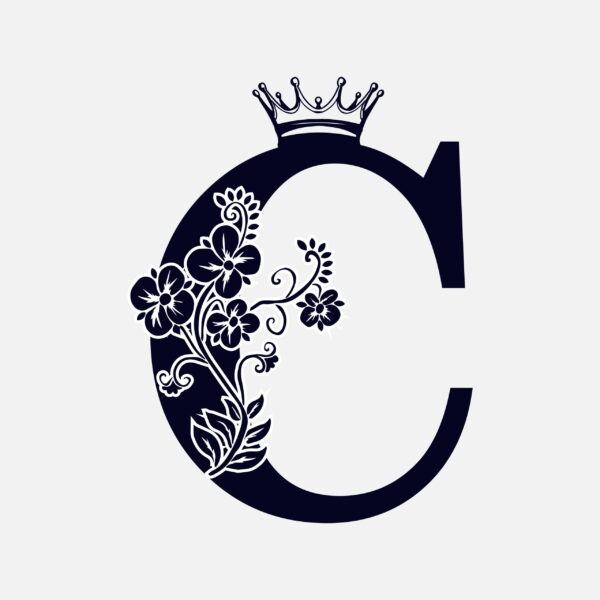 Floral Letter C with Crown
