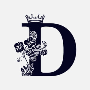 Floral Letter D with Crown