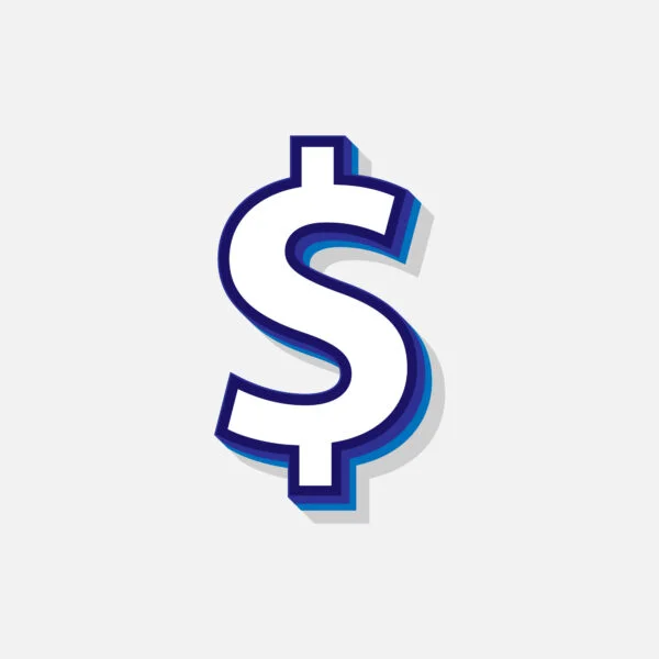 3D Dollar Symbol With Blue Border