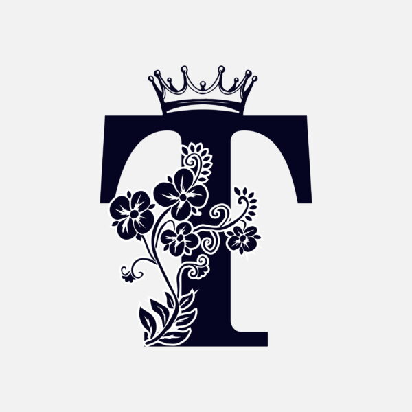 Floral Letter T With Crown