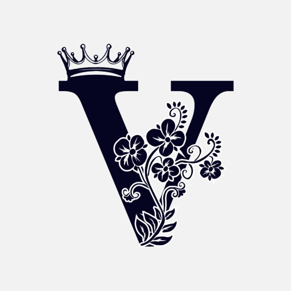 Floral Letter V With Crown