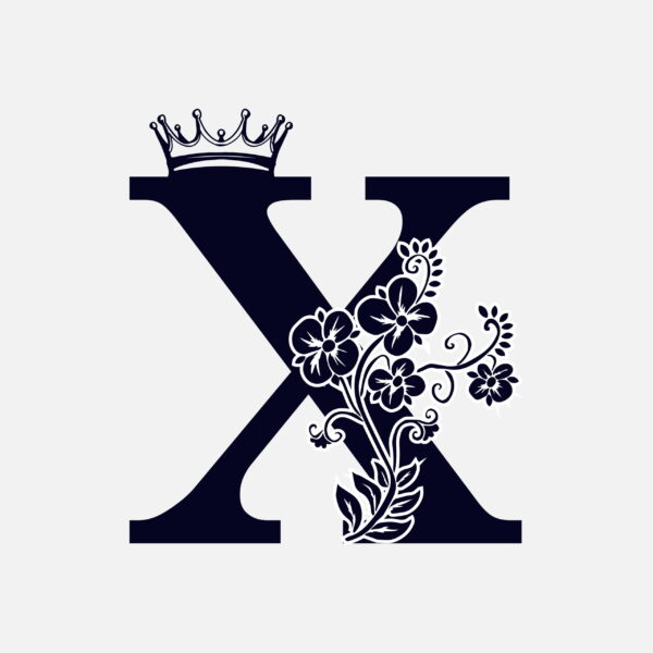 Floral Letter X With Crown