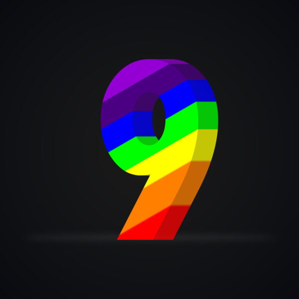 3D Number Nine Rainbow Effect