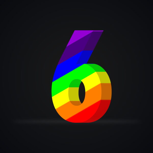 3D Number Six Rainbow Effect