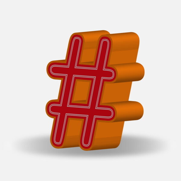 3D Hashtag Symbol With Orange Border