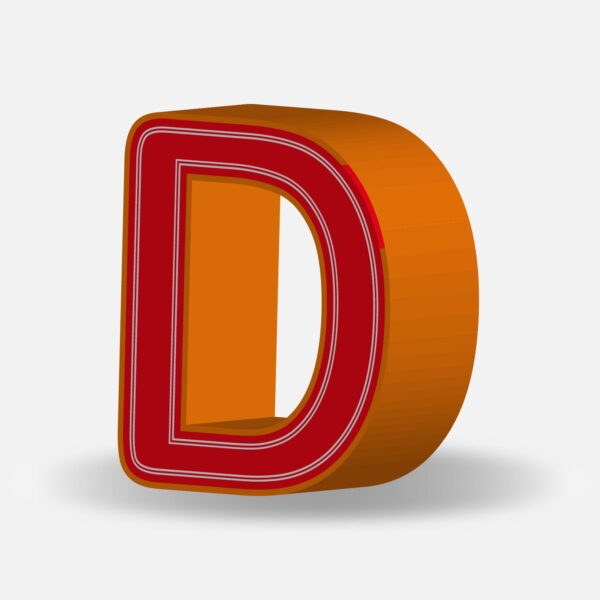 3D Letter D With Orange Border