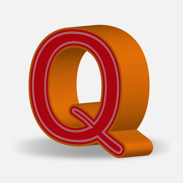 3D Letter Q With Orange Border