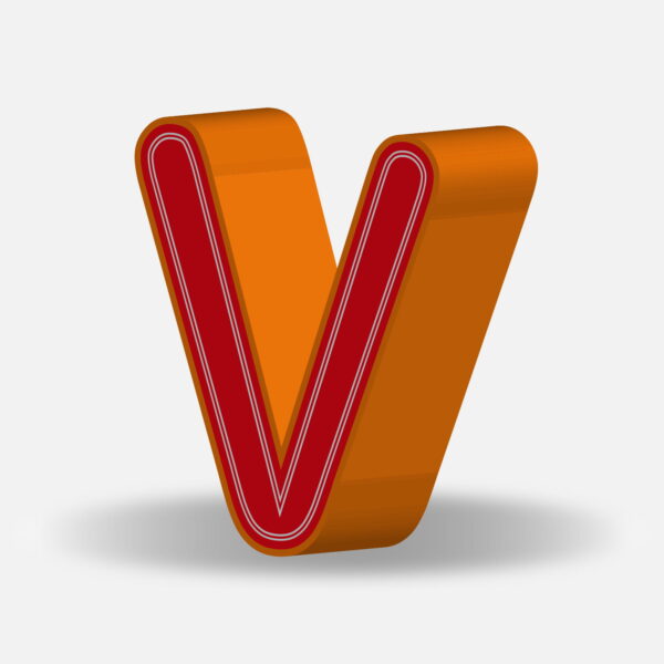 3D Letter V With Orange Border