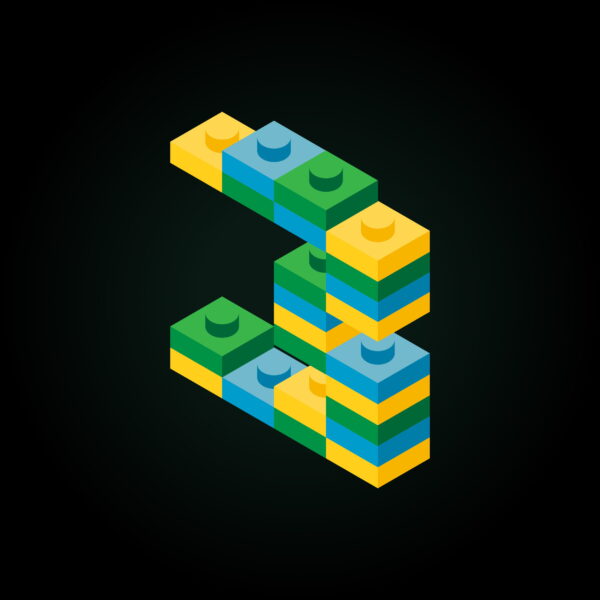 3D Number Three Lego Brick