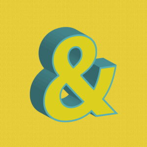 3D Yellow Ampersand Symbol With Blue Border