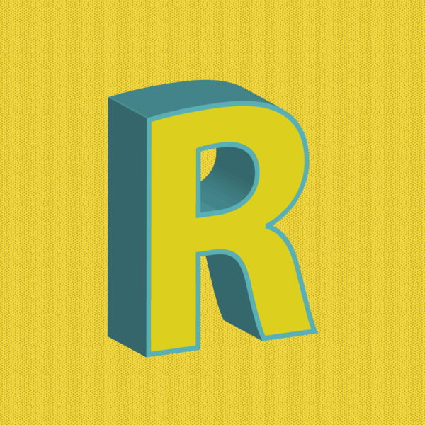 3D Yellow Letter R With Blue Border