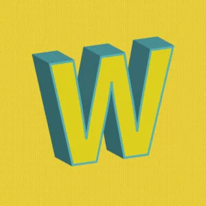 3D Yellow Letter W With Blue Border
