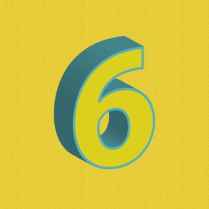 3D Yellow Number Six With Blue Border