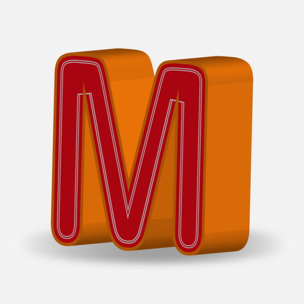 3D Letter M With Orange Border