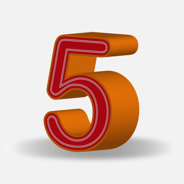 3D Number Five With Orange Border