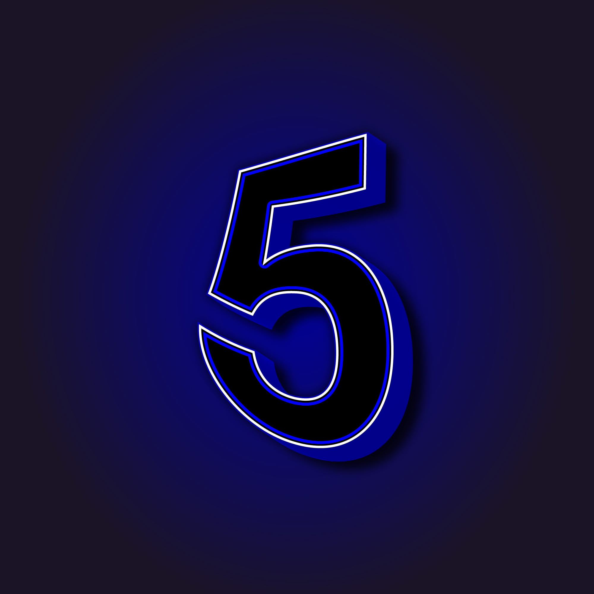3D Number Five With White Border