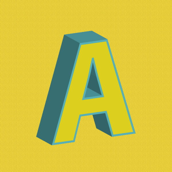 3D Yellow Letter A With Blue Border