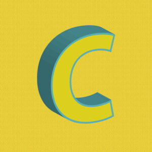 3D Yellow Letter C With Blue Border