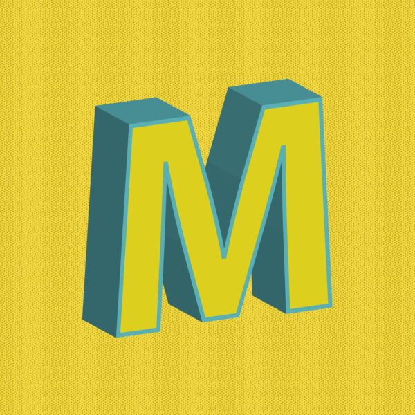 3D Yellow Letter M With Blue Border