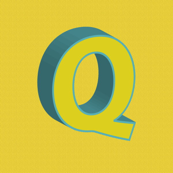 3D Yellow Letter Q With Blue Border