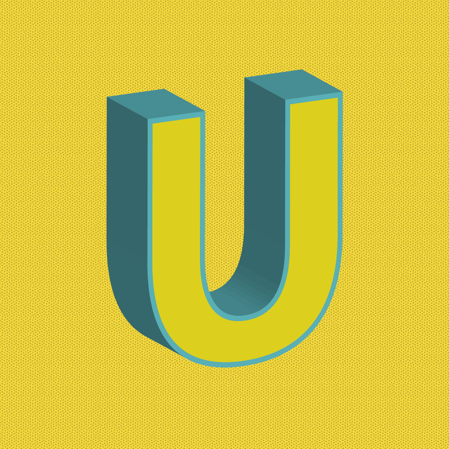 3D Yellow Letter U With Blue Border