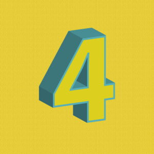 3D Yellow Number Four With Blue Border