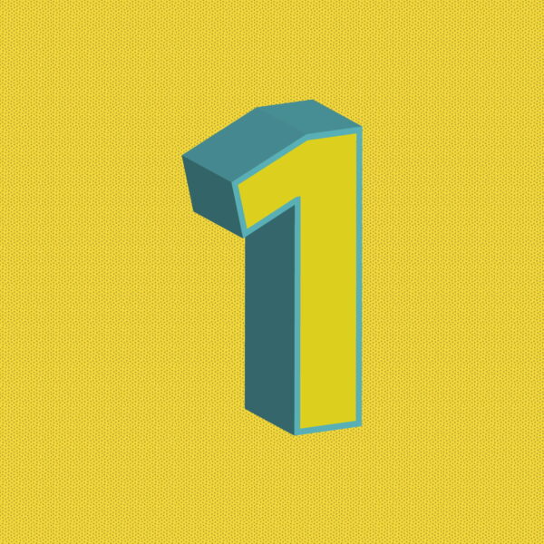 3D Yellow Number One With Blue Border
