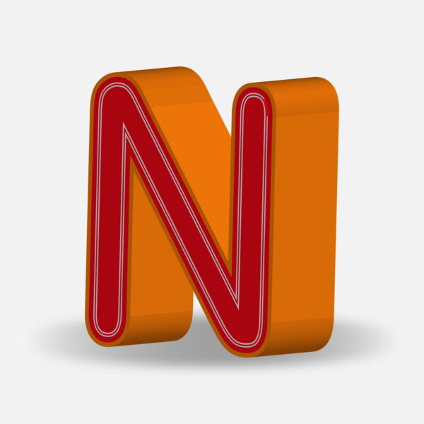 3D Letter N With Orange Border