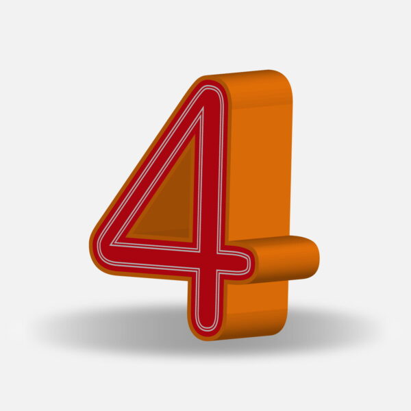 3D Number Four With Orange Border