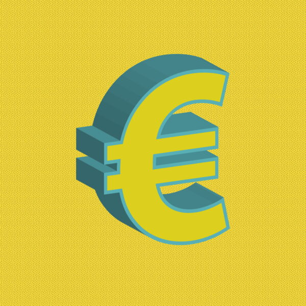 3D Yellow Euro Symbol With Blue Border
