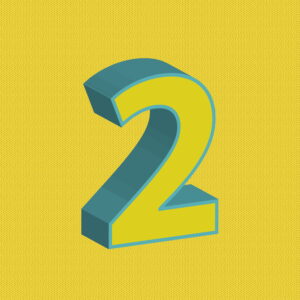 3D Yellow Number Two With Blue Border