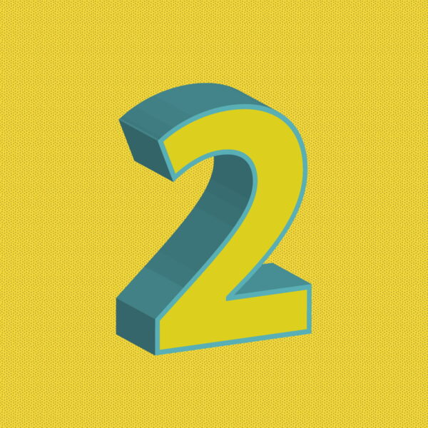3D Yellow Number Two With Blue Border
