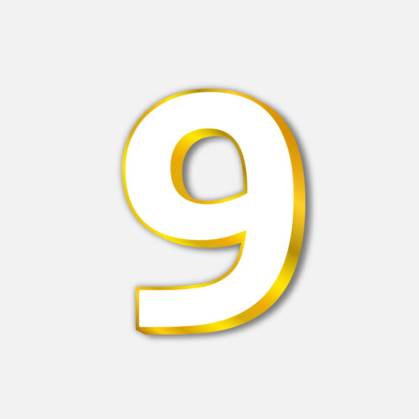 White Number Nine With Golden Border
