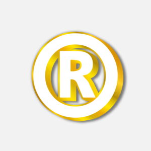 White Registered Trademark Symbol With Golden Border
