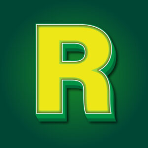 3D Letter R Yellow Green Design