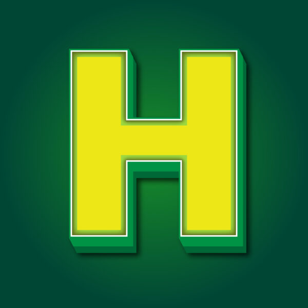 3D Letter H Yellow Green Design