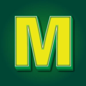 3D Letter M Yellow Green Design