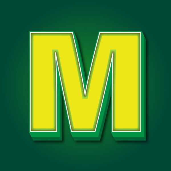 3D Letter M Yellow Green Design