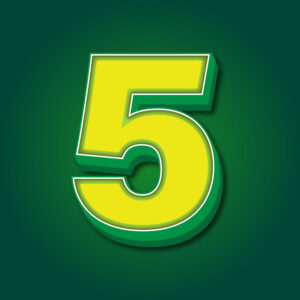3D Number Five Yellow Green Design