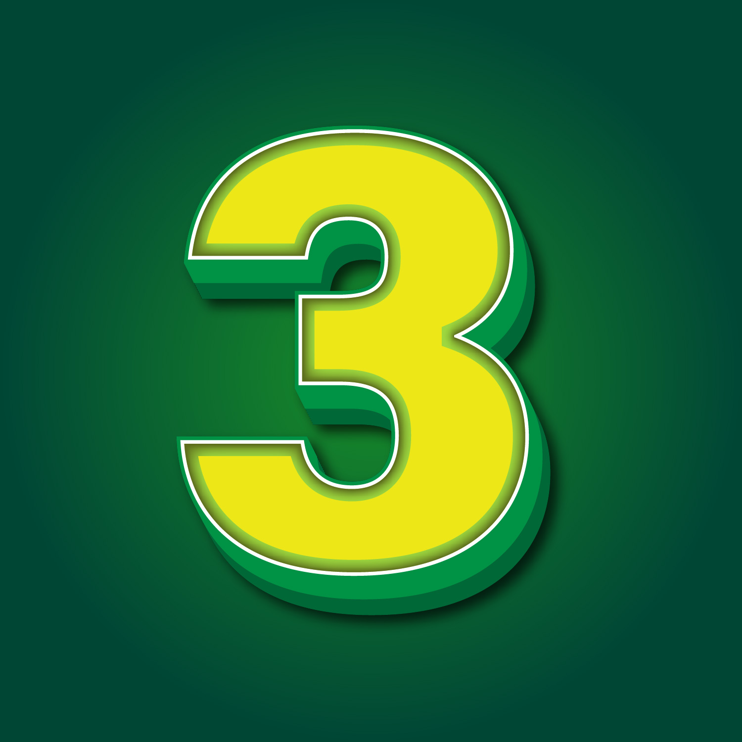 3D Number Three Yellow Green Design
