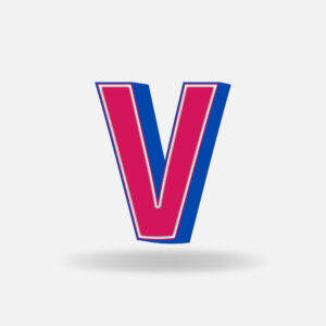 3D Pink Letter V With Blue Border