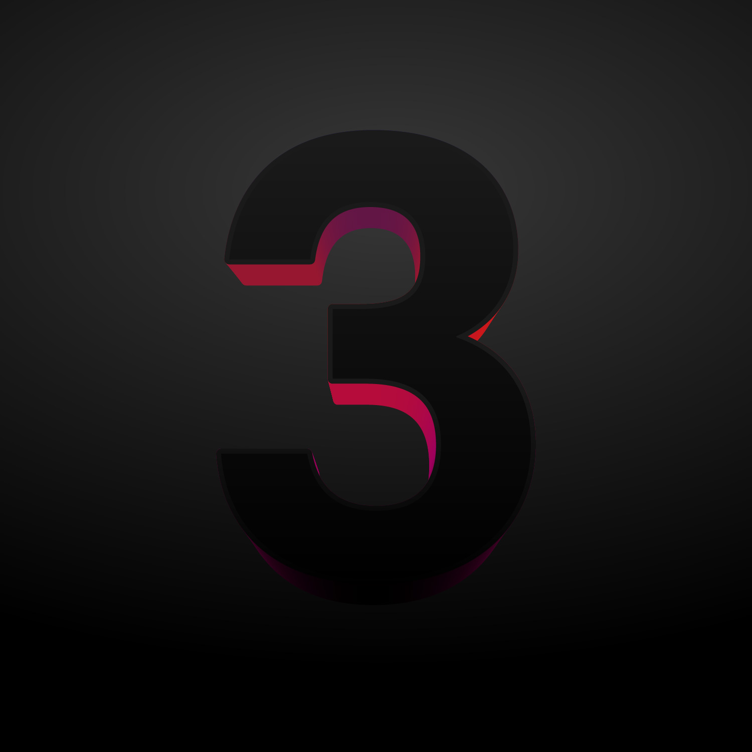 3D Number Three Black Color Design