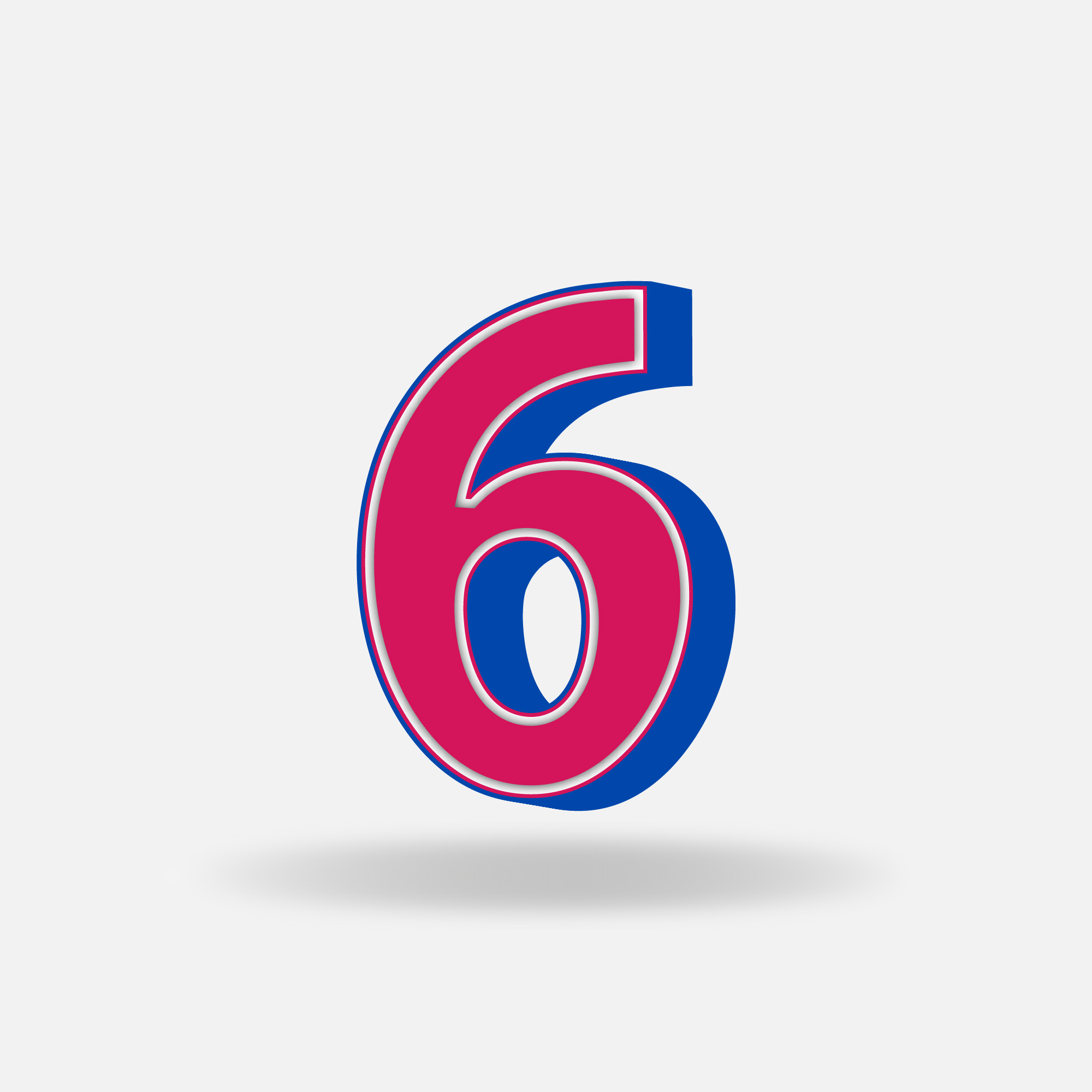 3D Pink Number Six With Blue Border